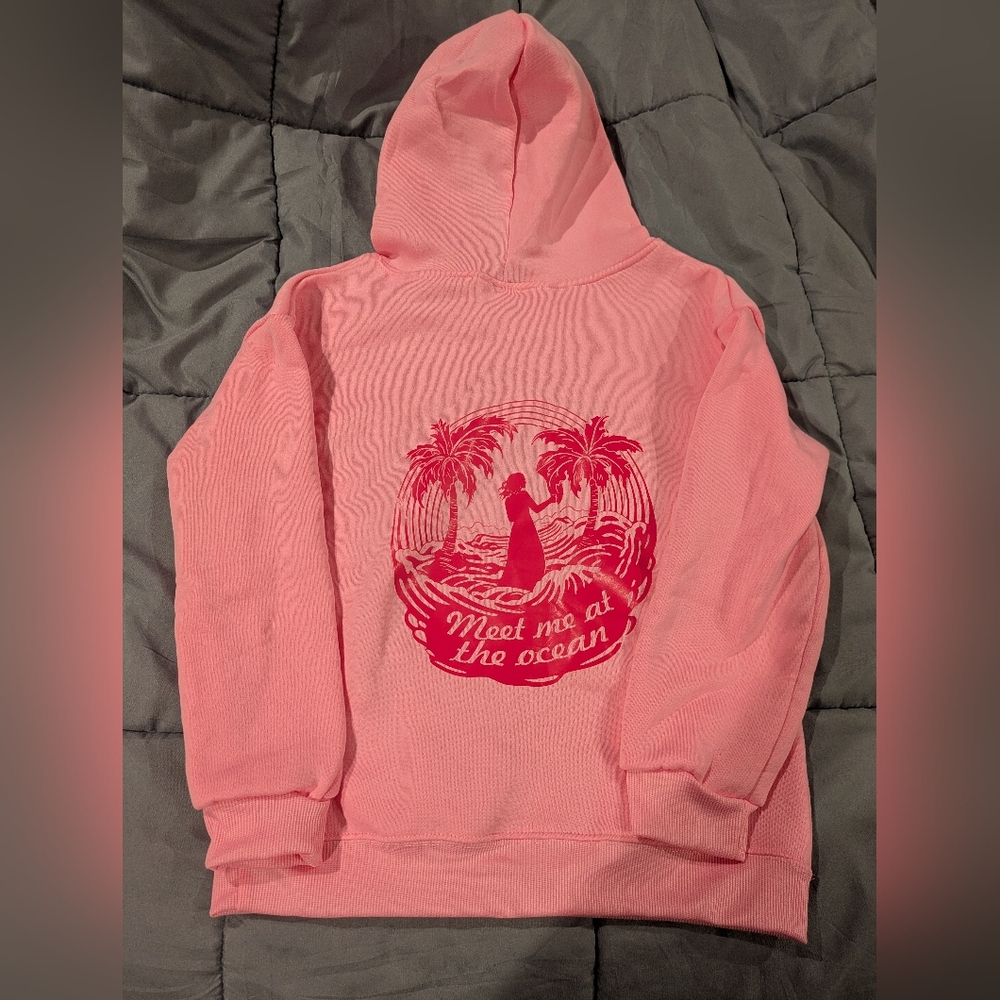 Pink Hoodie with Ocean Graphic
